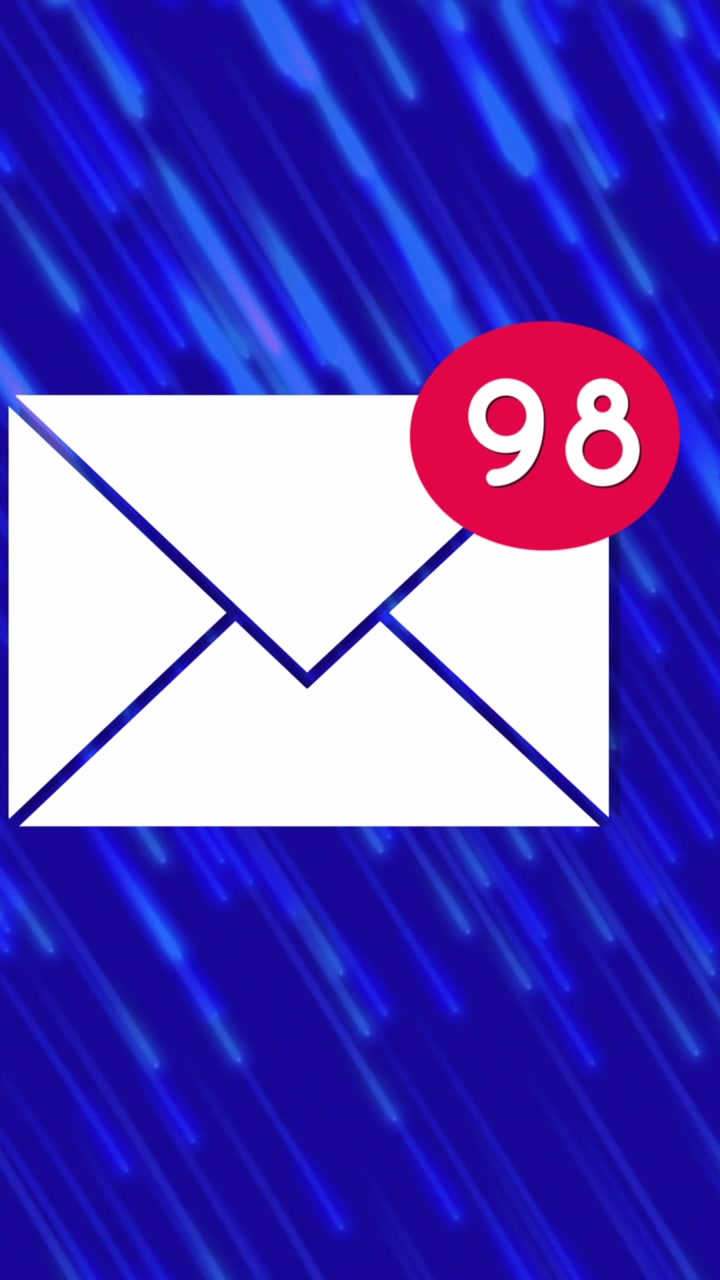 Animazione di icona e-mail dei social media e elaborazione dati su luci