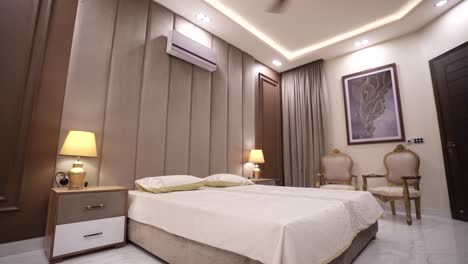 diseño interior de dormitorio contemporáneo de noche