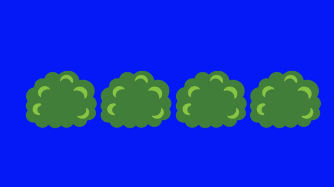 푸른 화면에서 고립 된 초록 덤불의 다채로운 간단한 애니메이션 4k