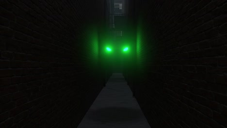 A Mysterious Alleyway with Eerie Green Eyes Staring From the Shadows, Creating an Atmosphere of Suspense and Intrigue in a Dimly Lit Urban Environment