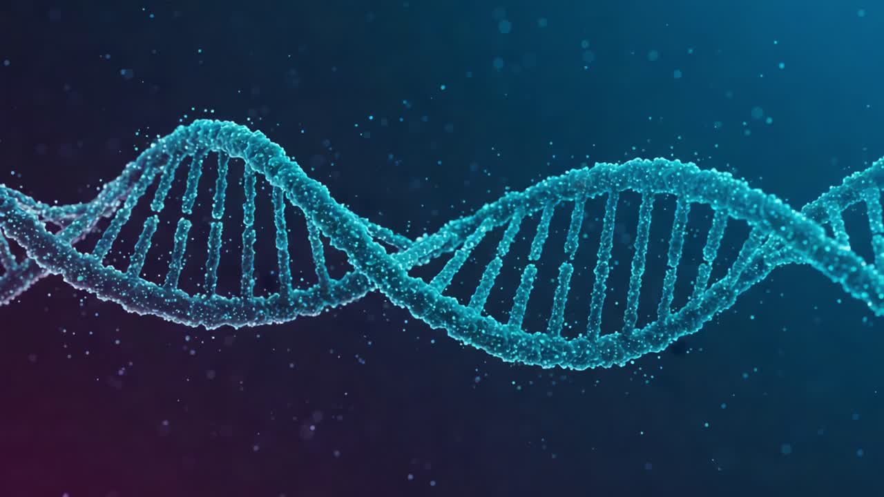 Exploring the Intricacies of DNA Structure: A Close-up View of the Double Helix Design with Glowing Particles Reflecting its Biological Significance and Complexity