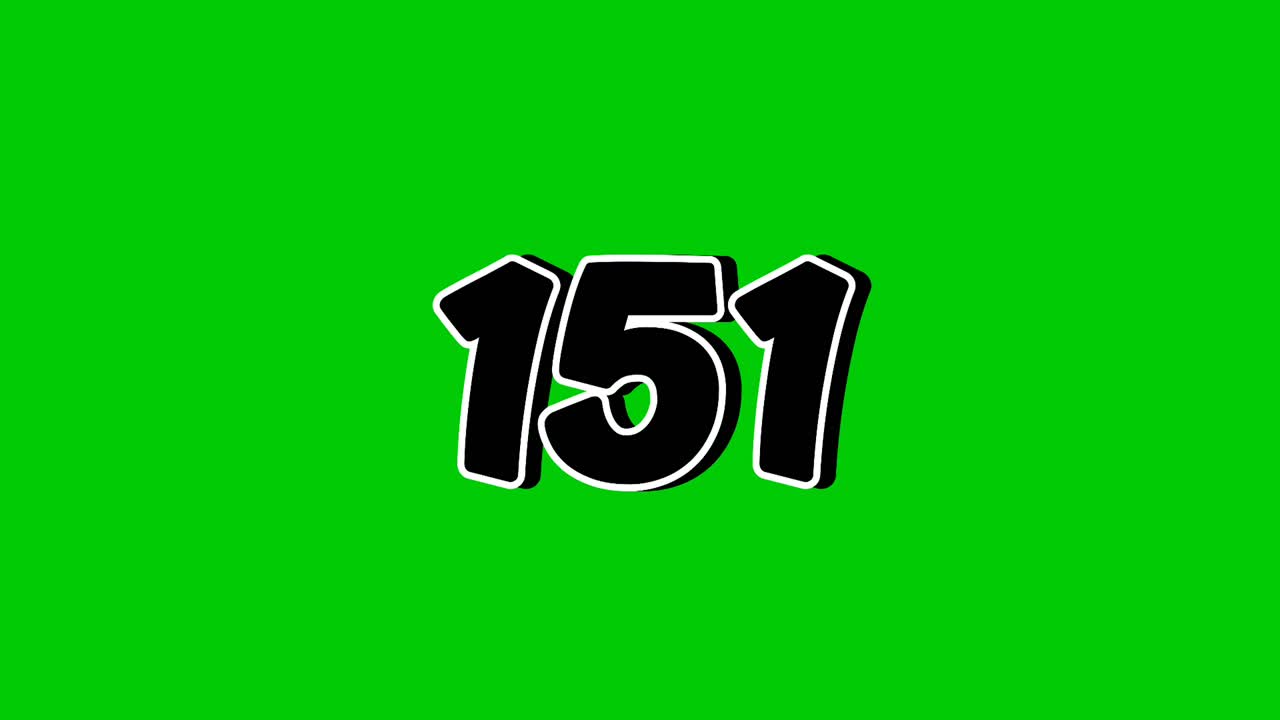 Number 151 symbol sign animation motion graphics cartoon on green screen background. Black color number reveal on smoke,for video number for video elements
