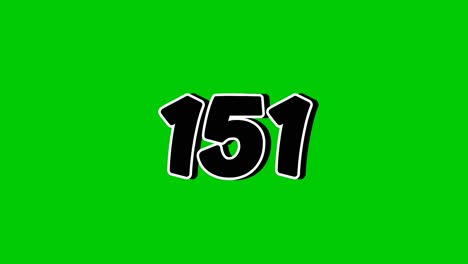 number 151 symbol sign animation motion graphics cartoon on green screen background. black color number reveal on smoke,for video number for video elements