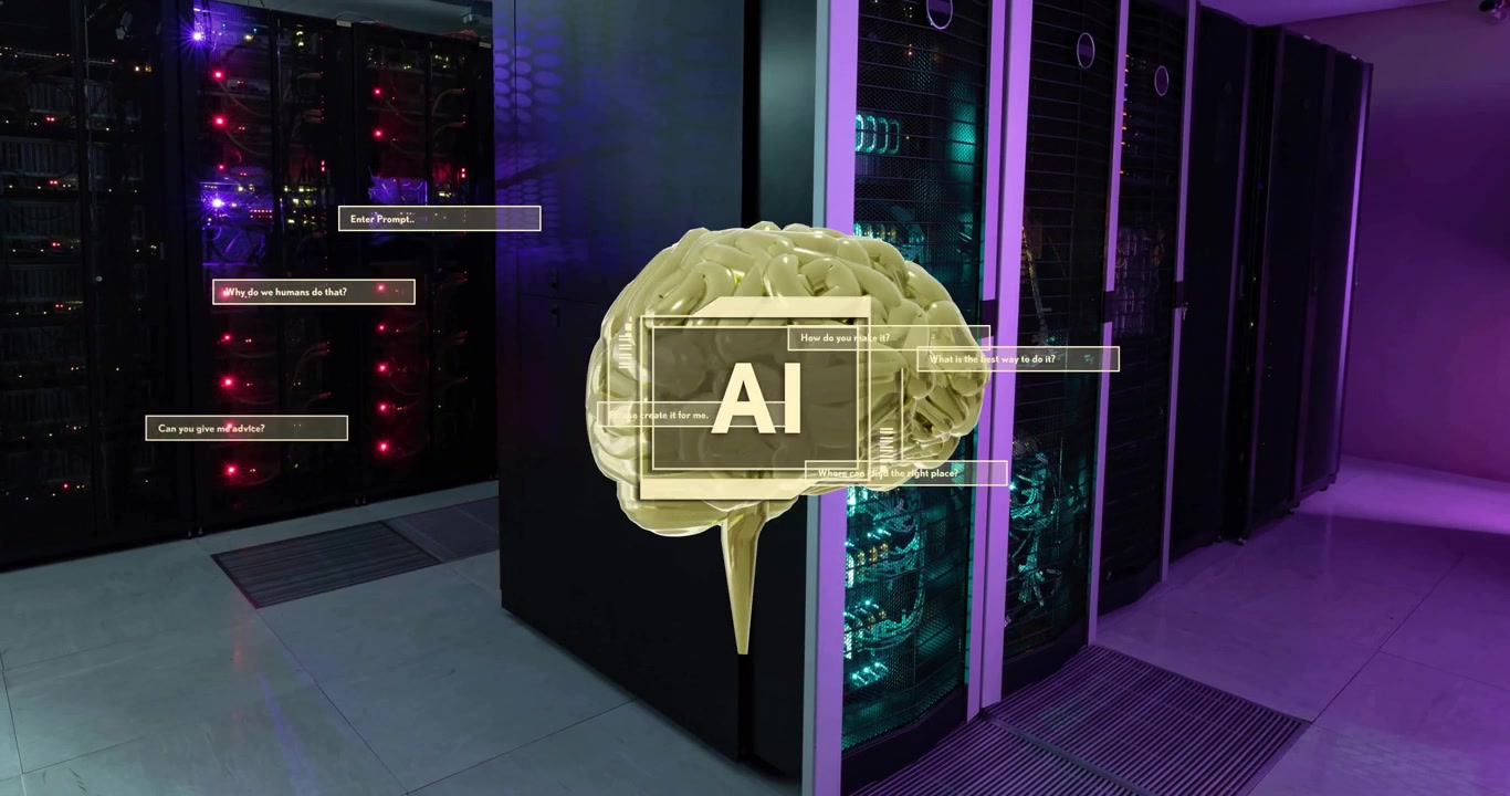Artificial Intelligence Brain Concept in Server Room