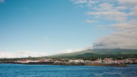 approaching to pico island by boat in the azores, portugal