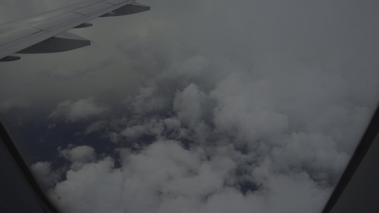 View from the window of an airplane above the clouds