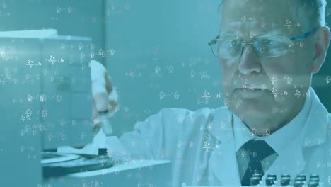 Animation-of-mathematical-equations-over-caucasian-male-scientist-working-in-lab