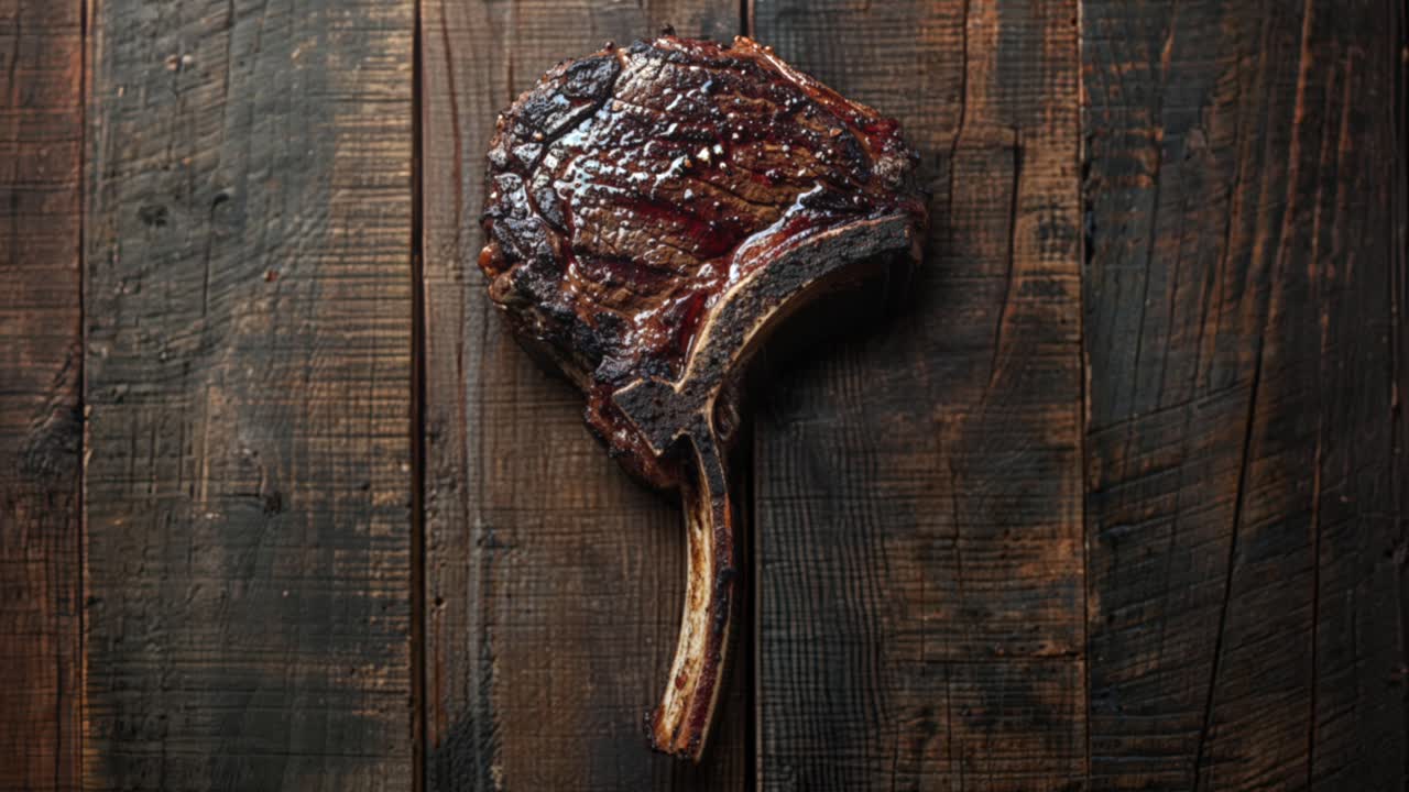 Grilled Tomahawk Steak on Wooden Table