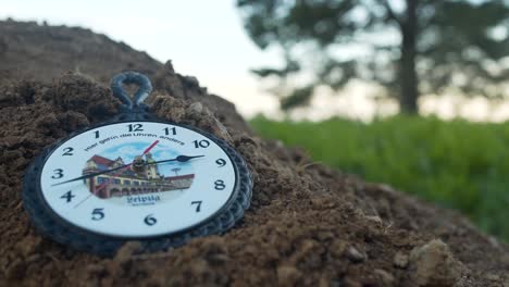 pequeño reloj en la tierra