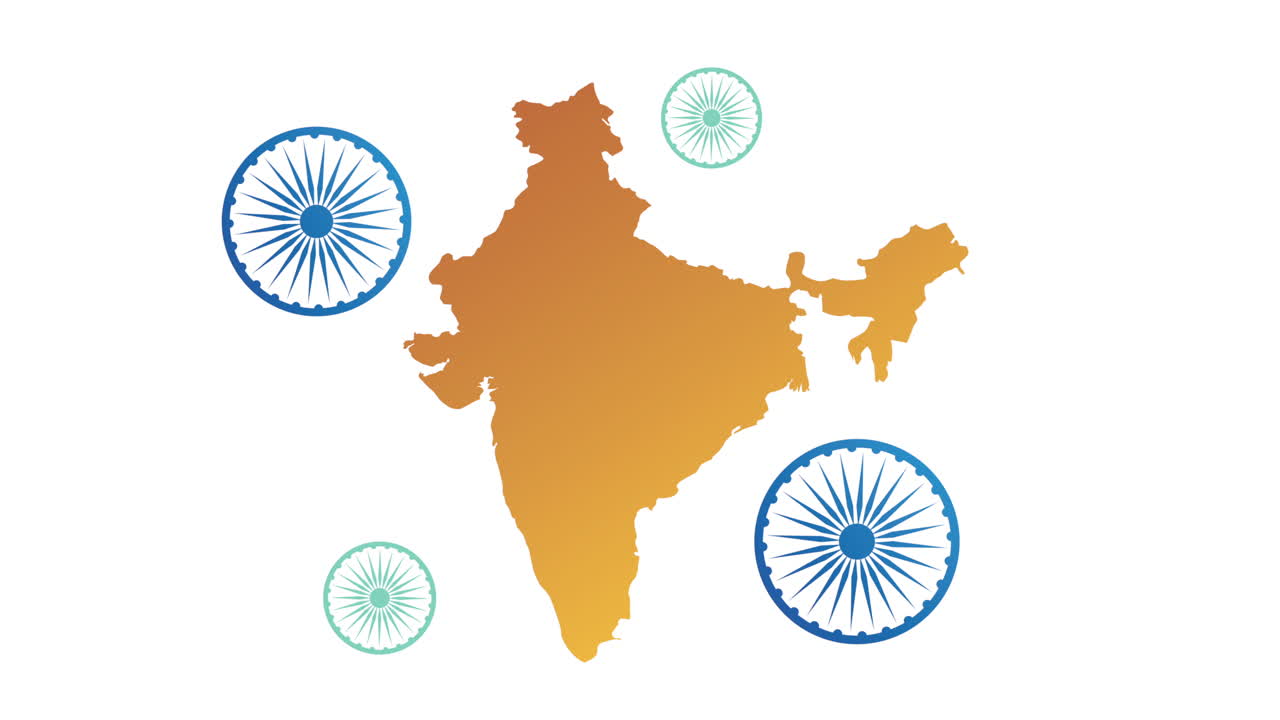 celebración del día de la independencia de la india con el mapa y los chakras de ashoka