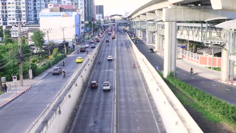 bangkok , thailand - 12 june, 2020 : high view of traffic car at wat phra sri mahatat bts station