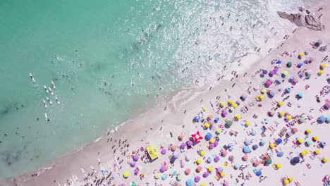 crowded beach scene from above