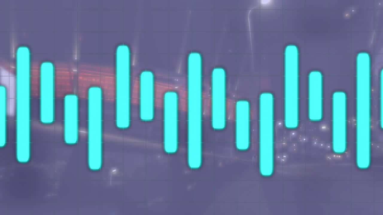 도시 조명과 어두운 배경에서 데이터 처리의 애니메이션