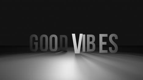 animation of white good vibes text on black background