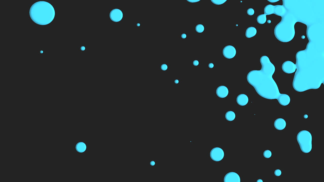 Flowing abstract liquid blue splashes spots on black gradient