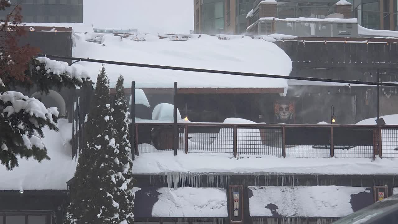 Heavy snow on rooftops in Greater Toronto Area, Ontario, Canada during winter