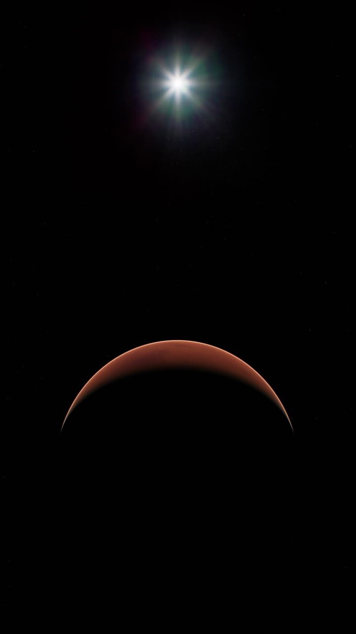 Mars from space with the sun shining
