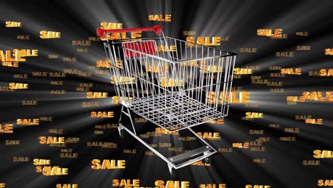 spinning sale shopping trolley and sale sign