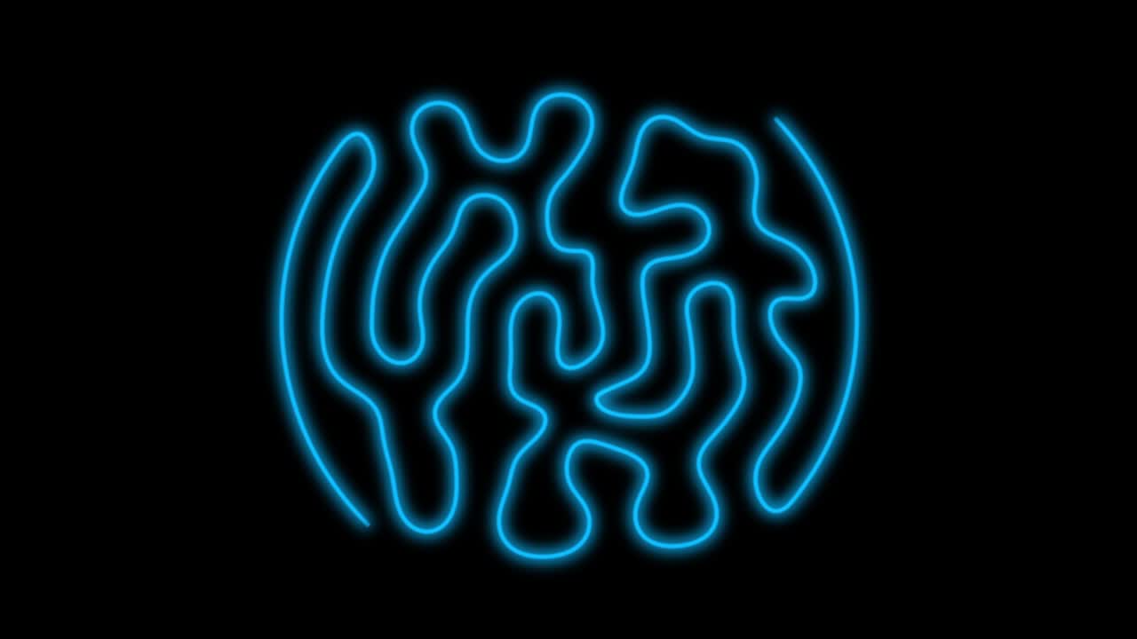 curva azul brillante que crece desde el centro del marco y llena un círculo, sobre un fondo negro