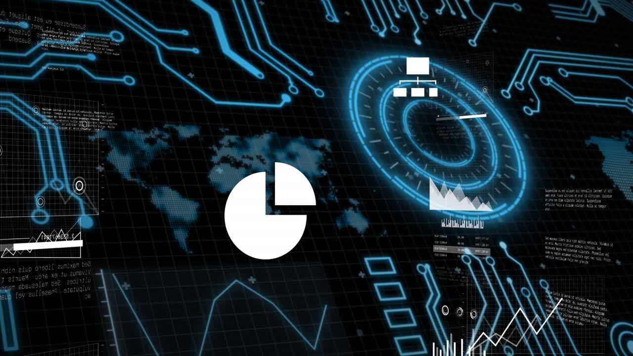 animación del procesamiento de datos sobre un fondo negro