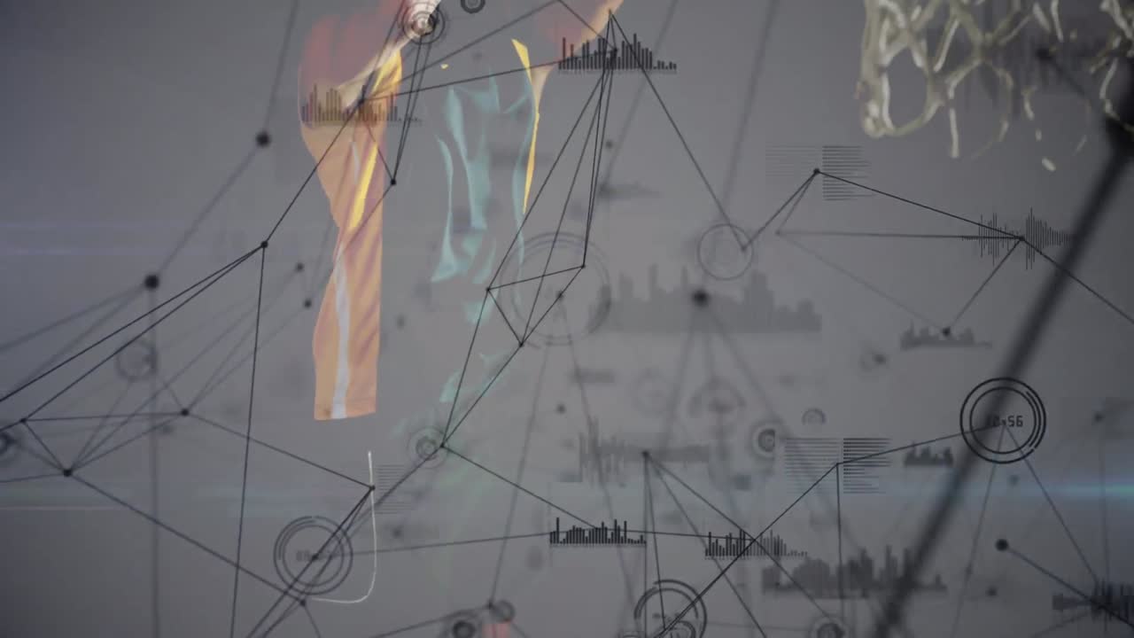 animación de la red de conexiones y procesamiento de datos sobre jugador de baloncesto biracial