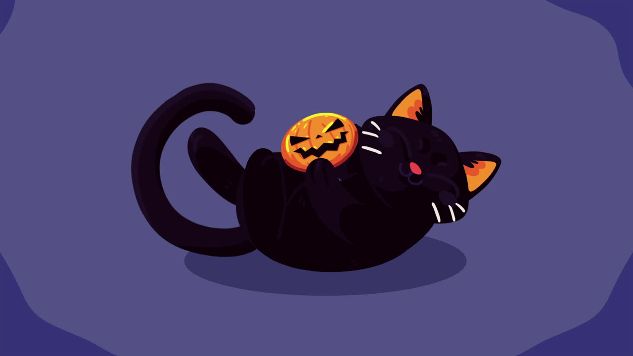 animazione di halloween felice con gatto e zucca
