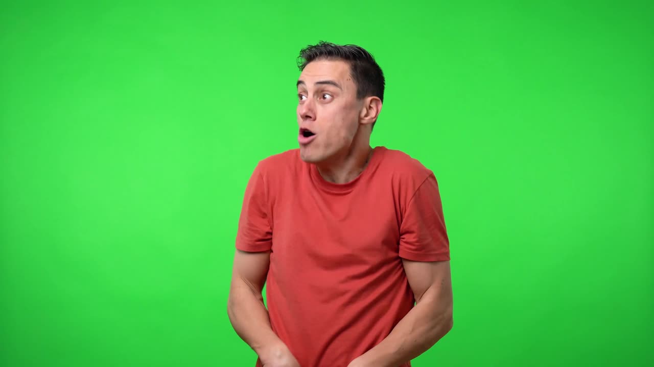 Silly man doing nonsense. With a red shirt.