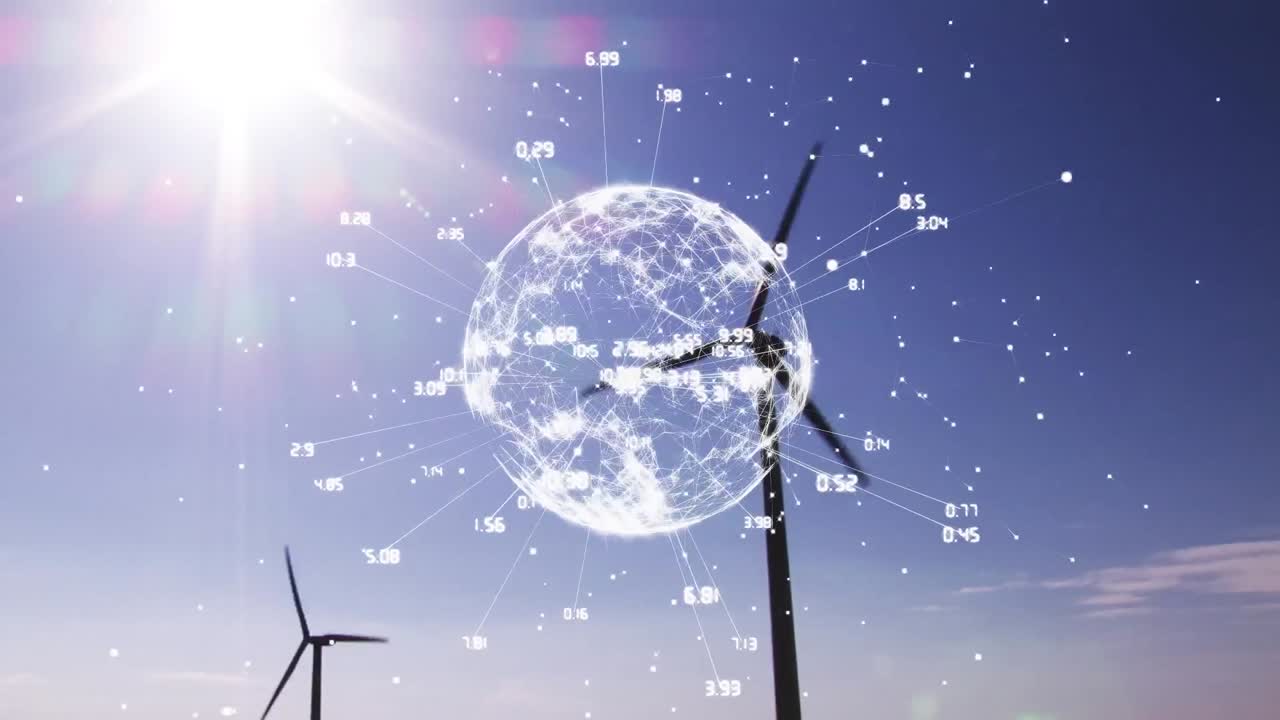 turbinas eólicas y globos blancos y enlaces de red