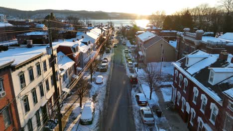 Small-town-in-USA-during-sunset-time-in-winter