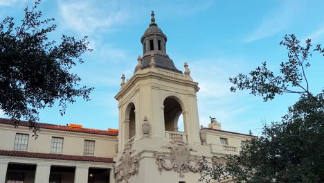 centennial square building with blue sky background, in pasadena city hall framed around trees