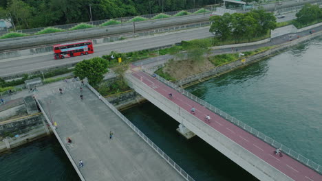 hong kong bridge harbour port traffic highway china asia, aerial view of metropolitan district