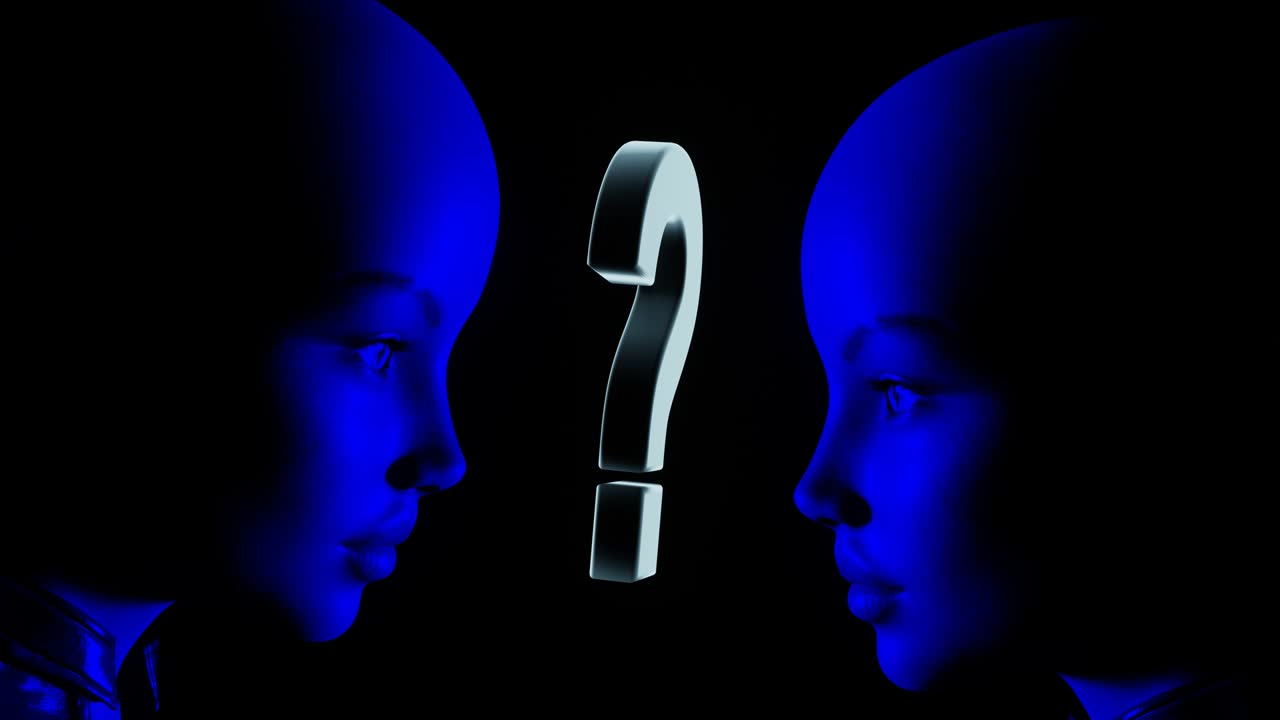 animación de bucle vj un vistazo al signo de interrogación. representación 3d