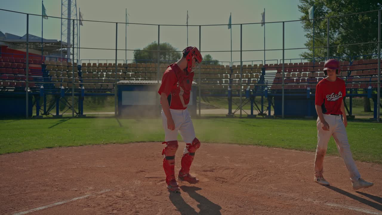 Partita di baseball con un ricevitore e un giocatore che scivola