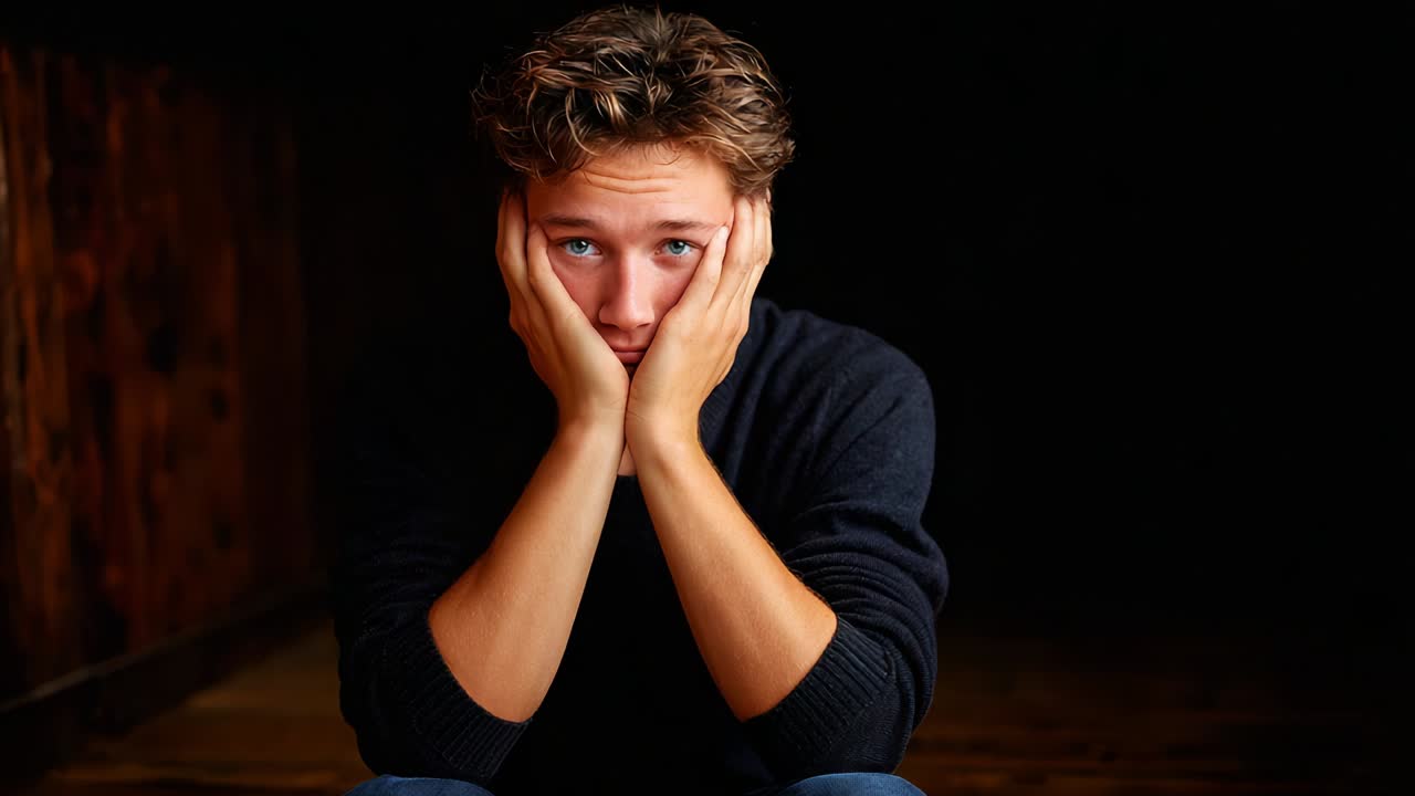 A young man expresses deep contemplation and confusion through powerful body language and facial expressions, showcasing the emotional struggle that often accompanies moments of introspection and uncertainty