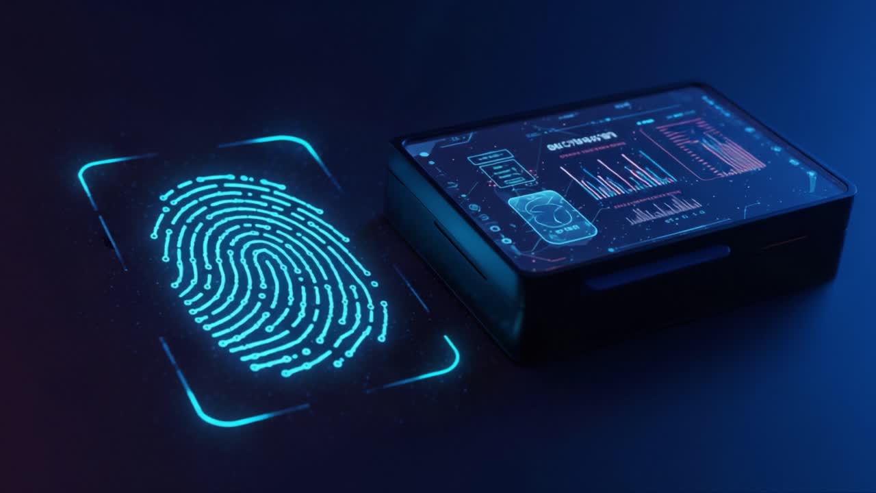 Advanced Biometric Authentication System: A Close-Up View of a Digital Fingerprint Scanner Showcasing the Technology's Precision and Security Features for Modern Devices