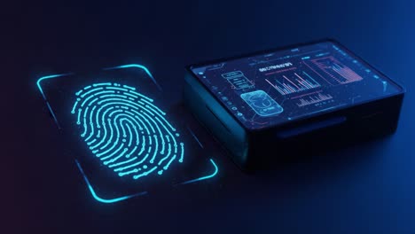 advanced biometric authentication system: a close-up view of a digital fingerprint scanner showcasing the technology's precision and security features for modern devices