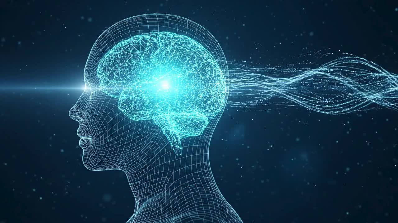Digital human brain with network connections showing artificial intelligence neural pathways and data processing concept
