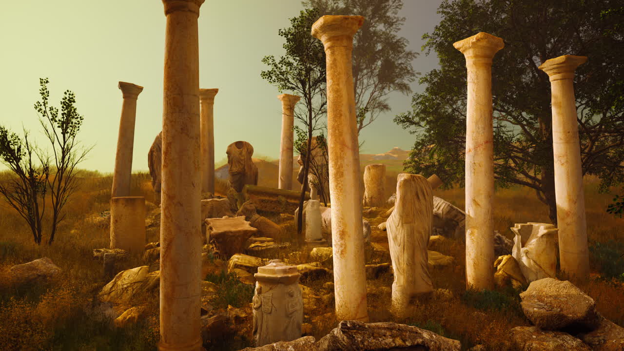 antiguas ruinas romanas con estatuas rotas