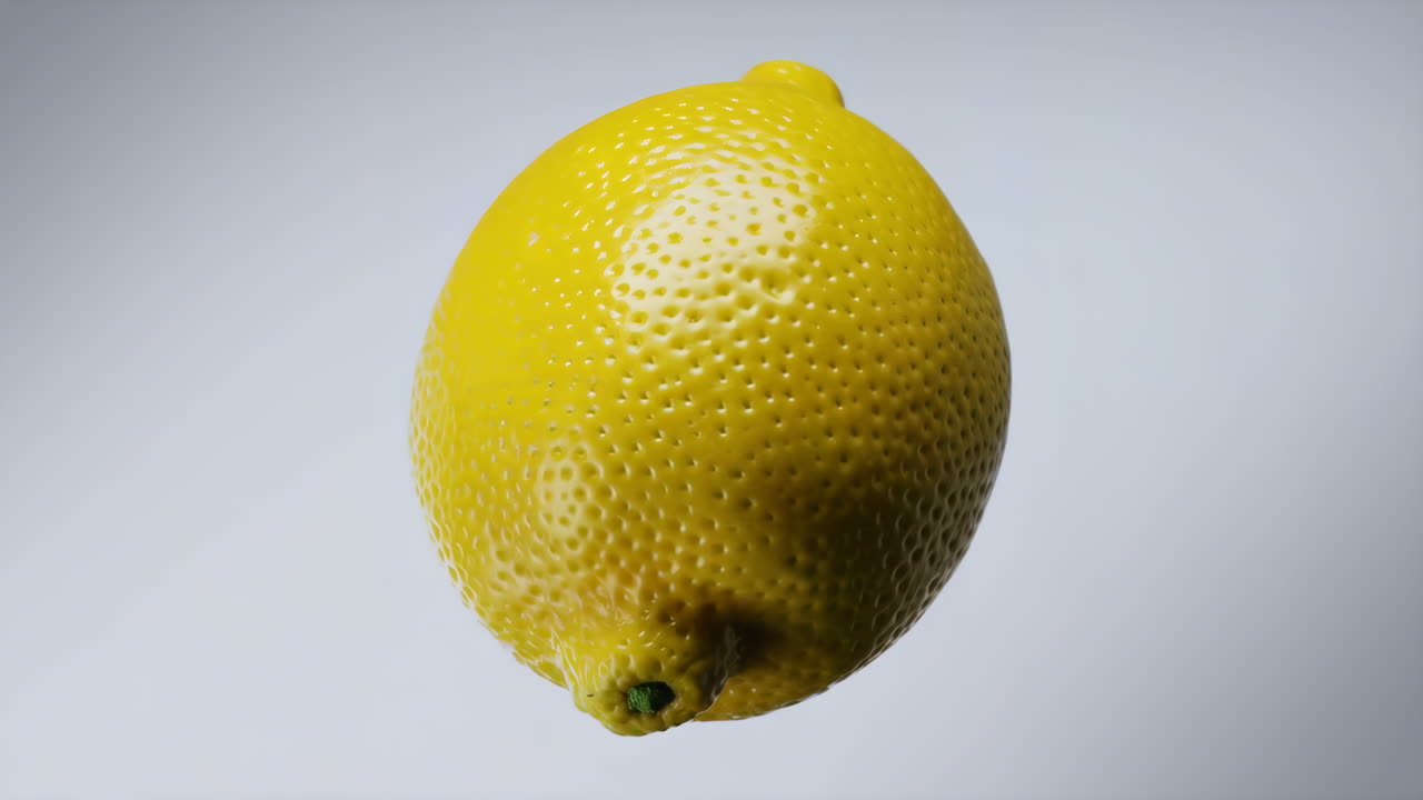 A bright yellow lemon on a plain white background