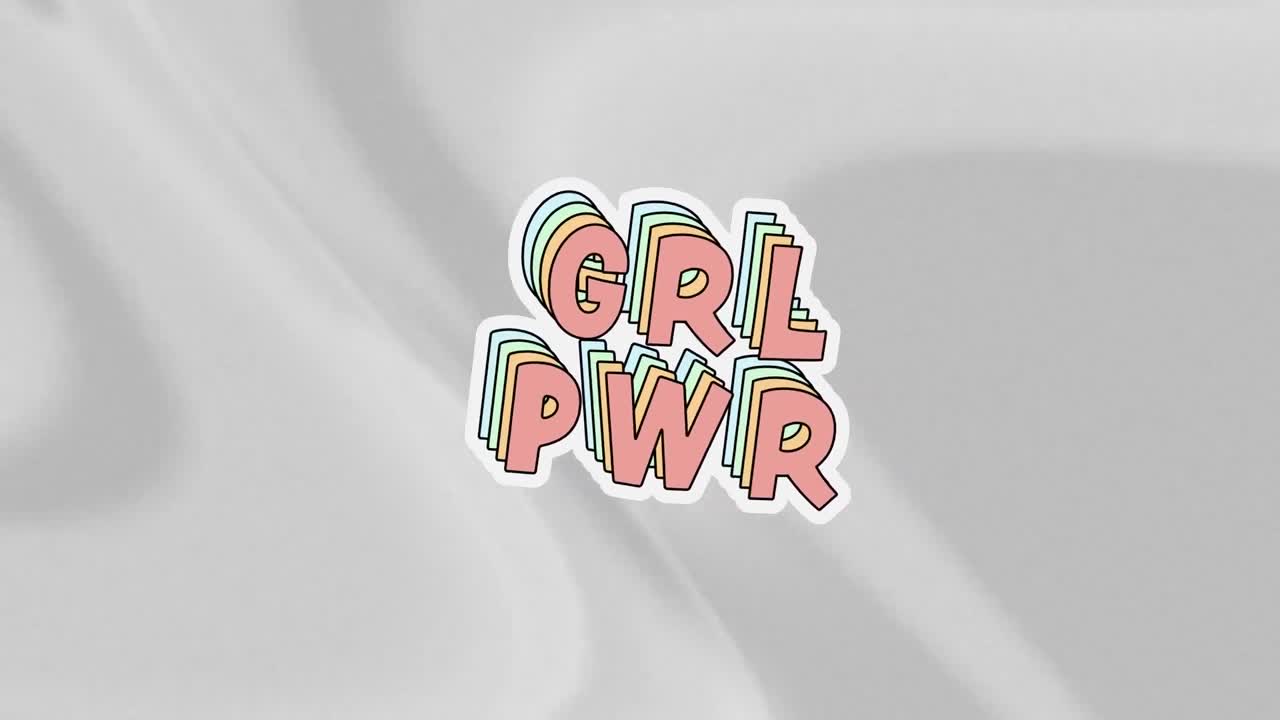 Animation of girl power text over liquid white background