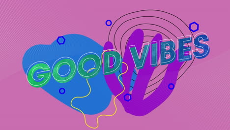 animación de buen texto de vibraciones sobre formas en fondo rosa.