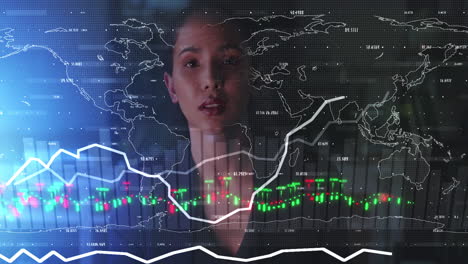 stock market hologram with business woman