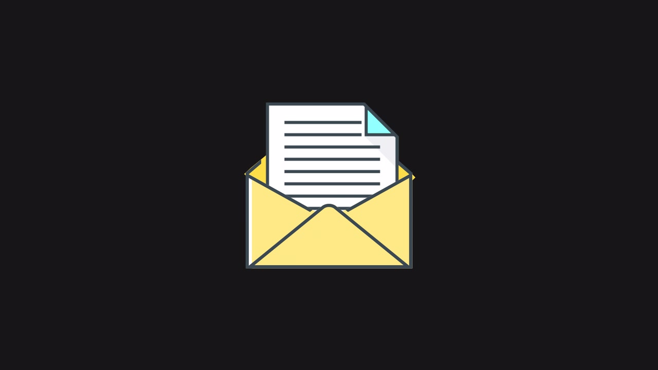 Icona animata di una lettera in una busta gialla aperta.
