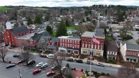 aerial orbit of small town in usa