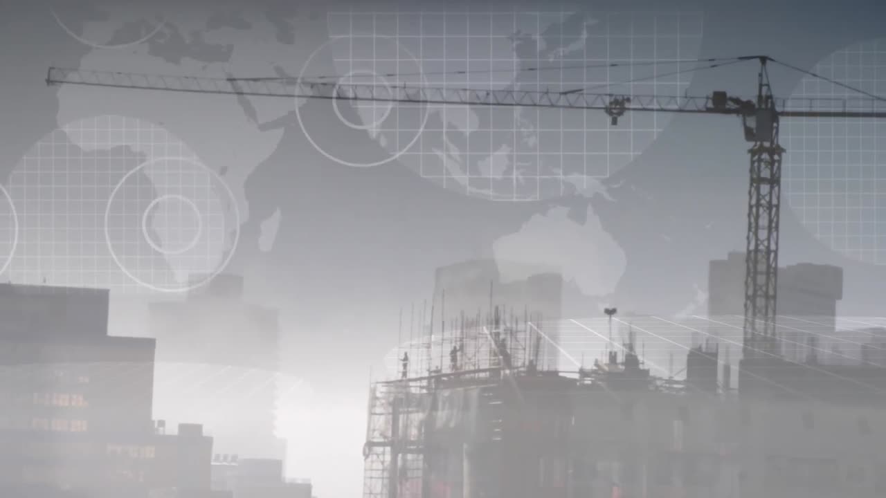 animación de un globo con un mapa del mundo sobre el sitio de construcción