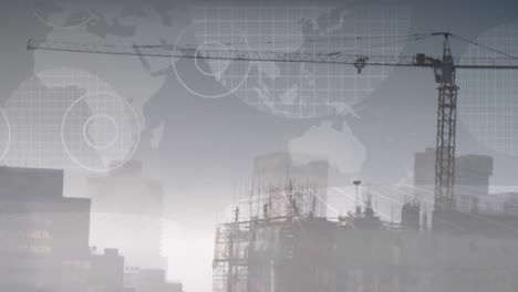 animación de un globo con un mapa del mundo sobre el sitio de construcción