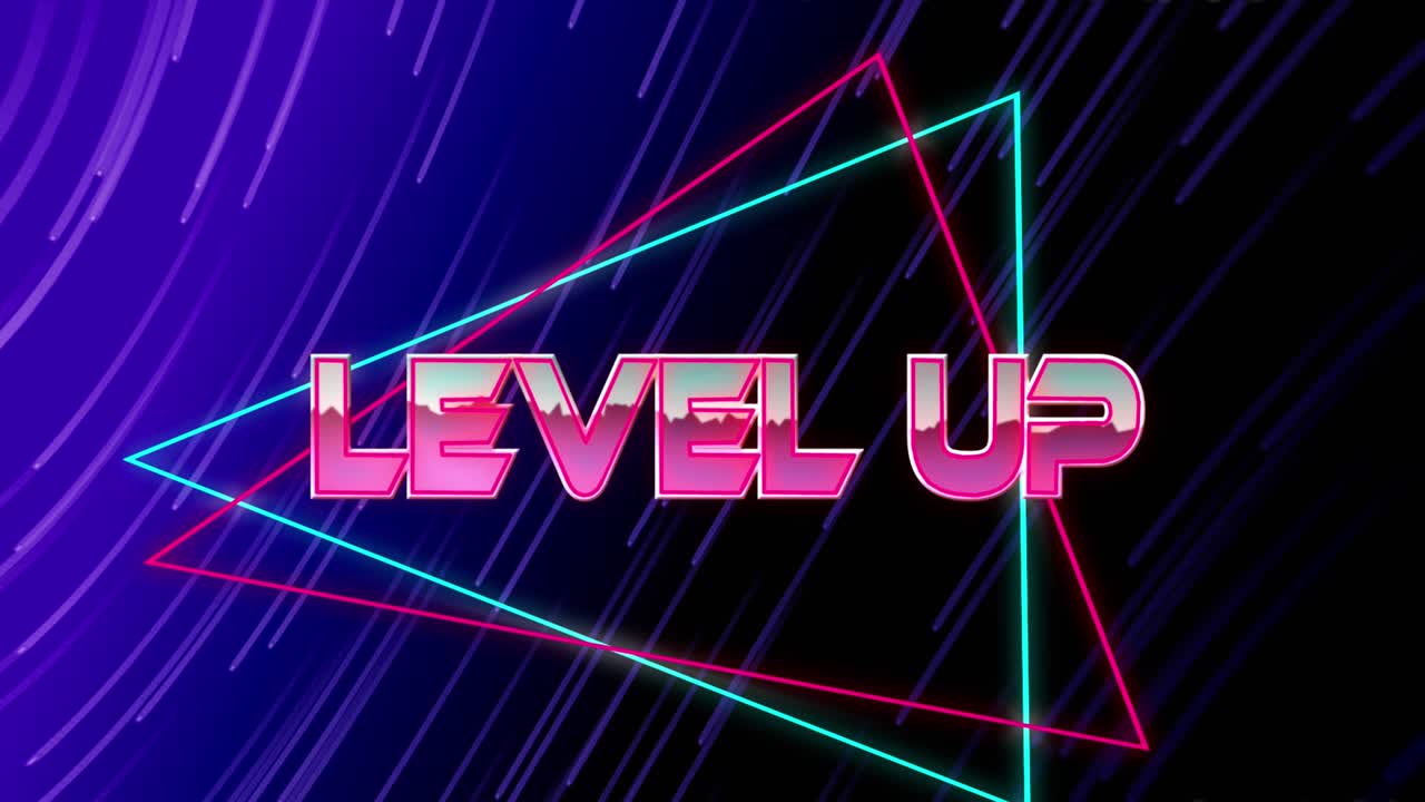 animación de nivel solo texto sobre senderos de luz azul y rosa en movimiento