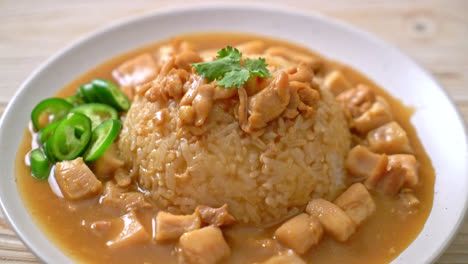 Chicken-in-brown-sauce-or-gravy-sauce-with-rice---Asian-food-style