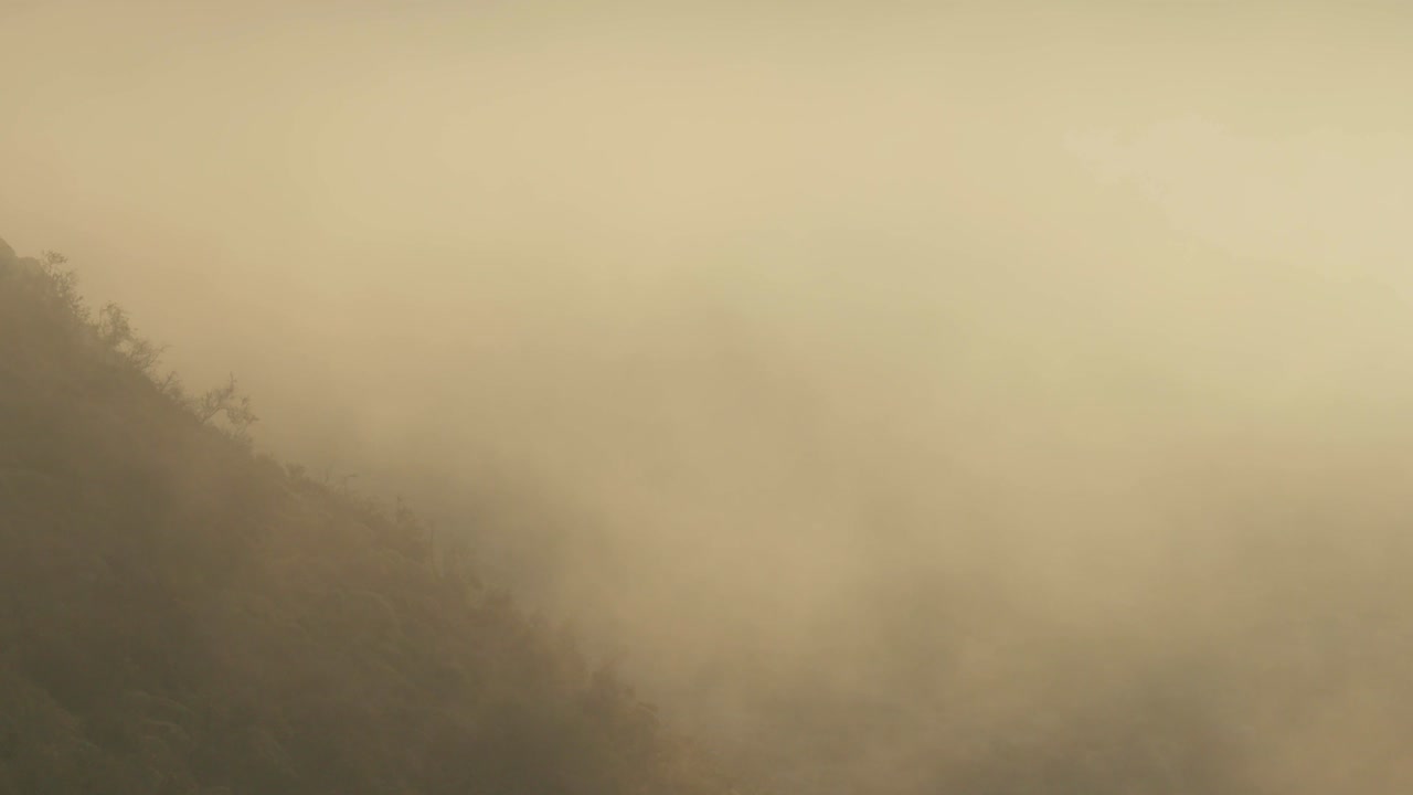 안개 낀 아침에 황금빛 구름