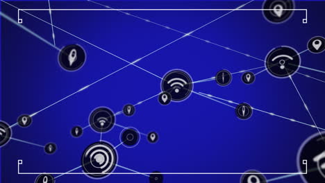 animación digital de una red de iconos digitales contra un fondo azul